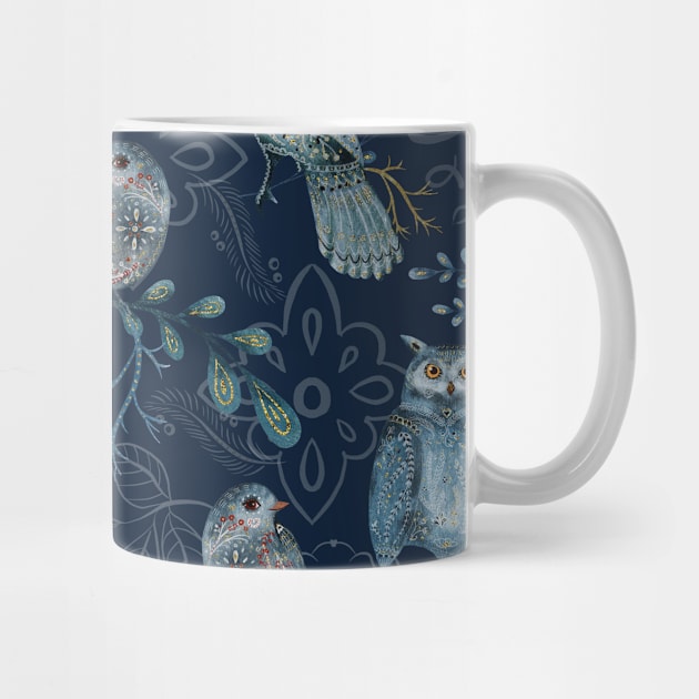 Wild Animal Bird Owl Folk Pattern by jodotodesign